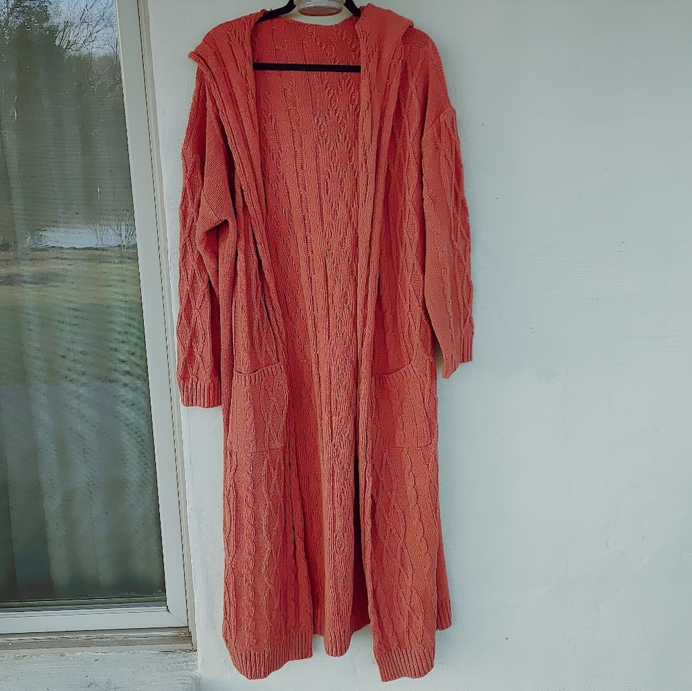 Long Duster Cardigan Sweater in Burnt Orange (5X)